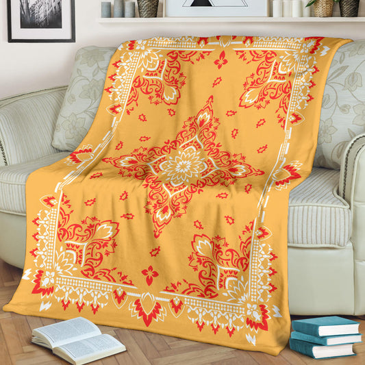 Ultra Plush 3 Red on Peach Bandana Throw Blanket