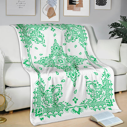 Ultra Plush 3 Green on White Bandana Throw Blanket