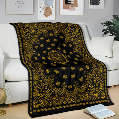 Ultra Plush 2 Gold on Black Bandana Throw Blanket