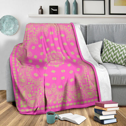 Ultra Plush 2 Lime on Pink Bandana Throw Blanket