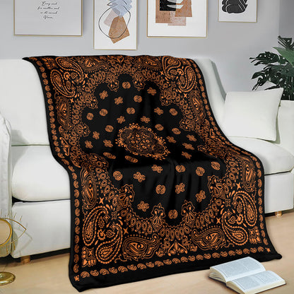 Ultra Plush 2 Orange on Black Bandana Throw Blanket