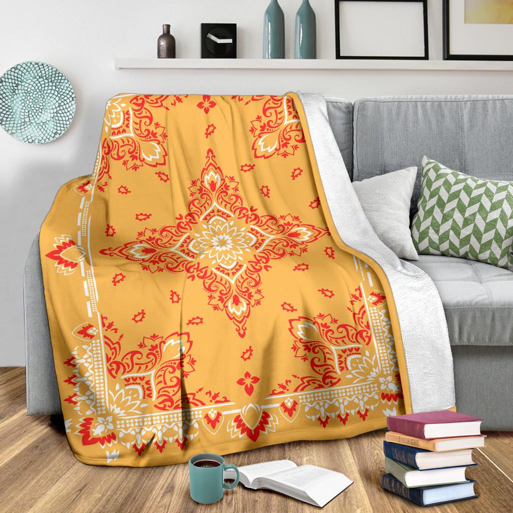 Ultra Plush 3 Red on Peach Bandana Throw Blanket