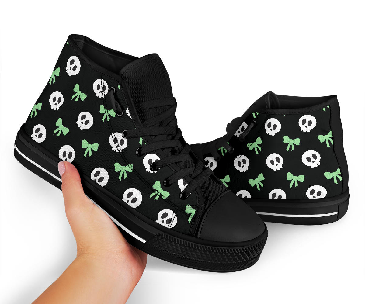 High Top Sneakers - Skulls and Bows -Mint