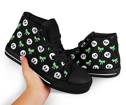 High Top Sneakers - Skulls and Bows -Mint