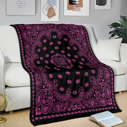 Ultra Plush 2 Pink on Black Bandana Throw Blanket