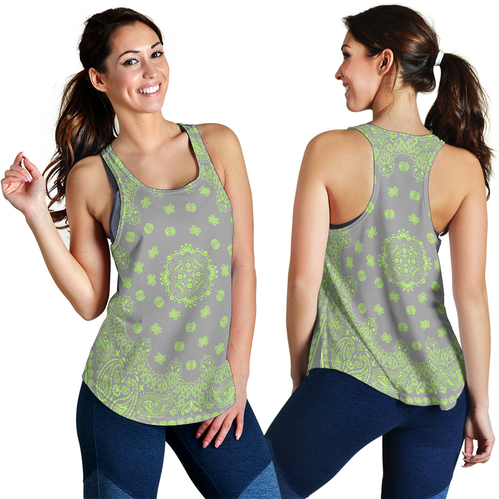 Women's Racerback Tank - Lime Bandana on Gray