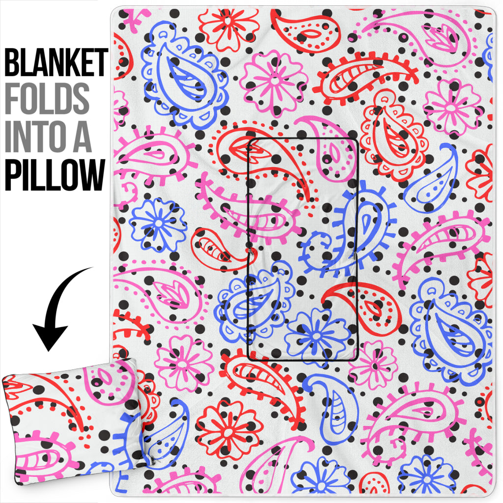 Pillow Blanket - Colorful Paisley and Dots
