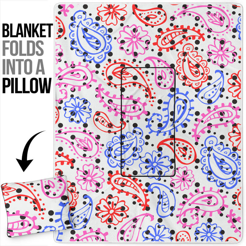 Pillow Blanket - Colorful Paisley and Dots