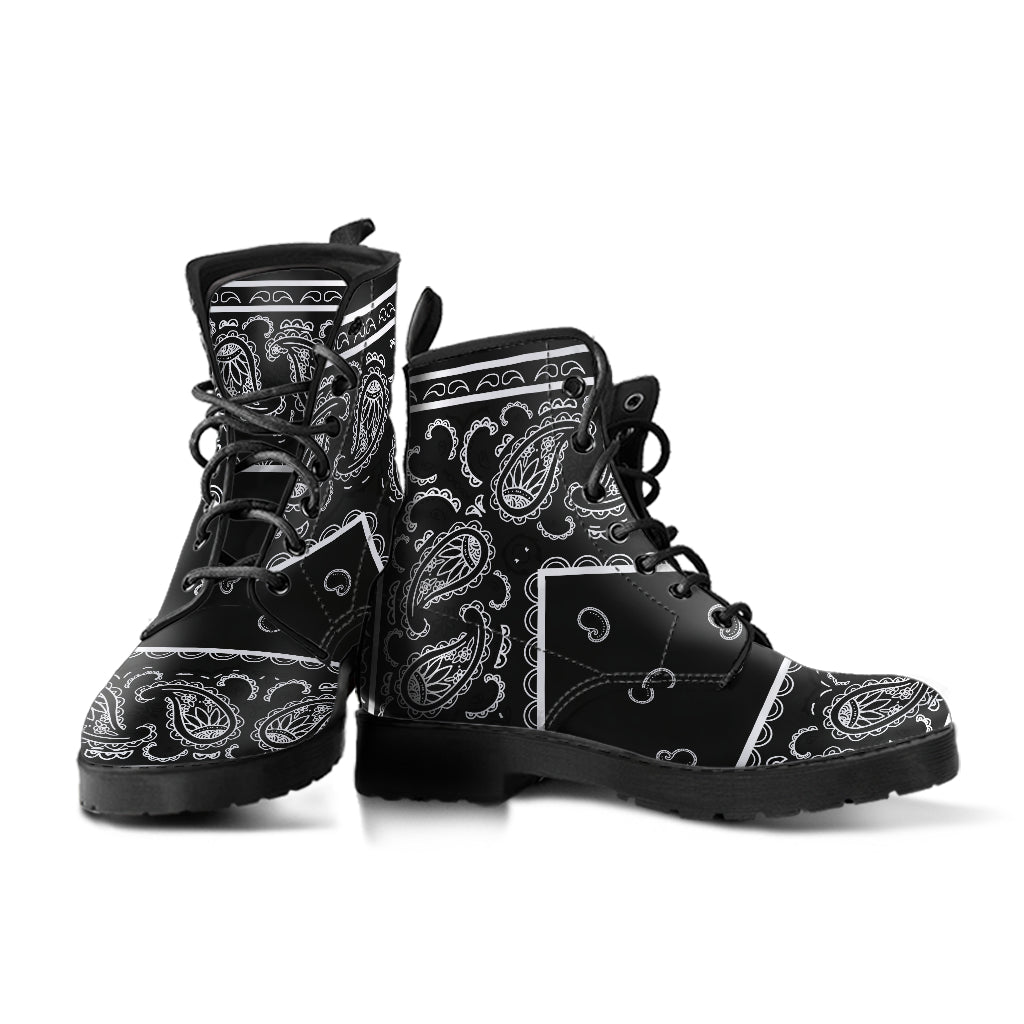 Women's Leather Bandana Boot - Black and White