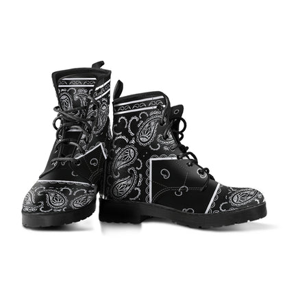 Women's Leather Bandana Boot - Black and White