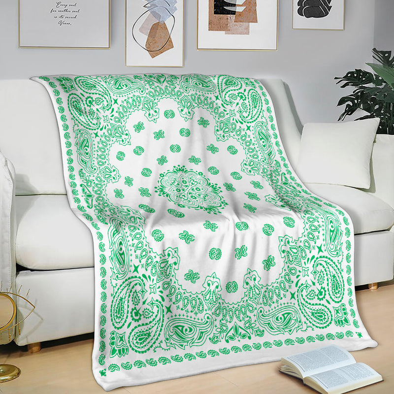 Ultra Plush 2 Green on White Bandana Throw Blanket