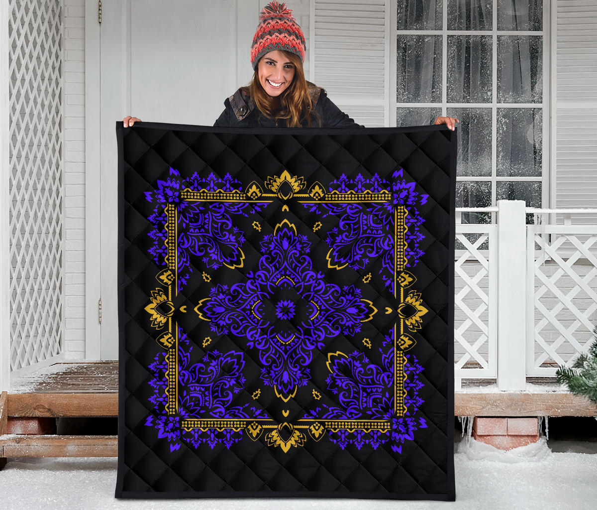 Quilt 3 Violet Gold Bandana on Black