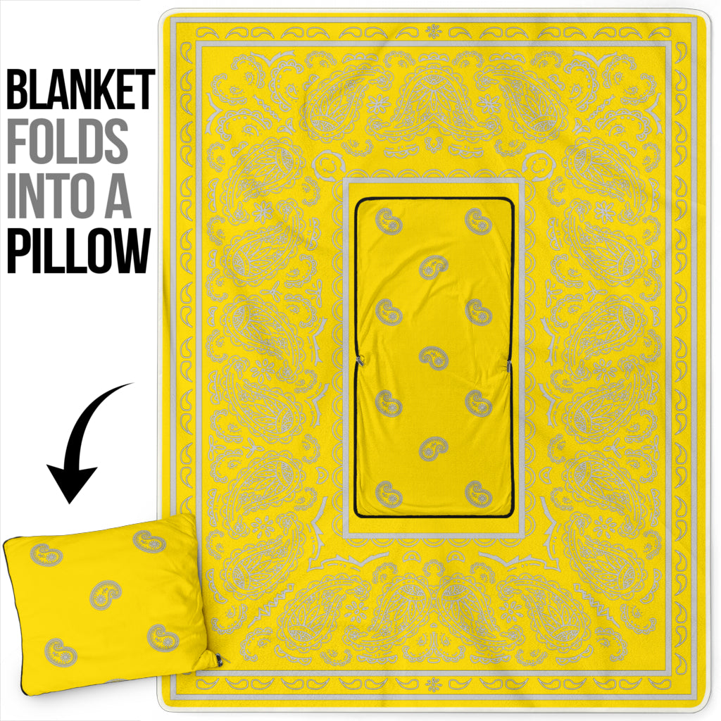 Pillow Blanket - Traditional Yellow and White