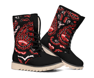 Women's Winter Boot - Black and Red Paisley