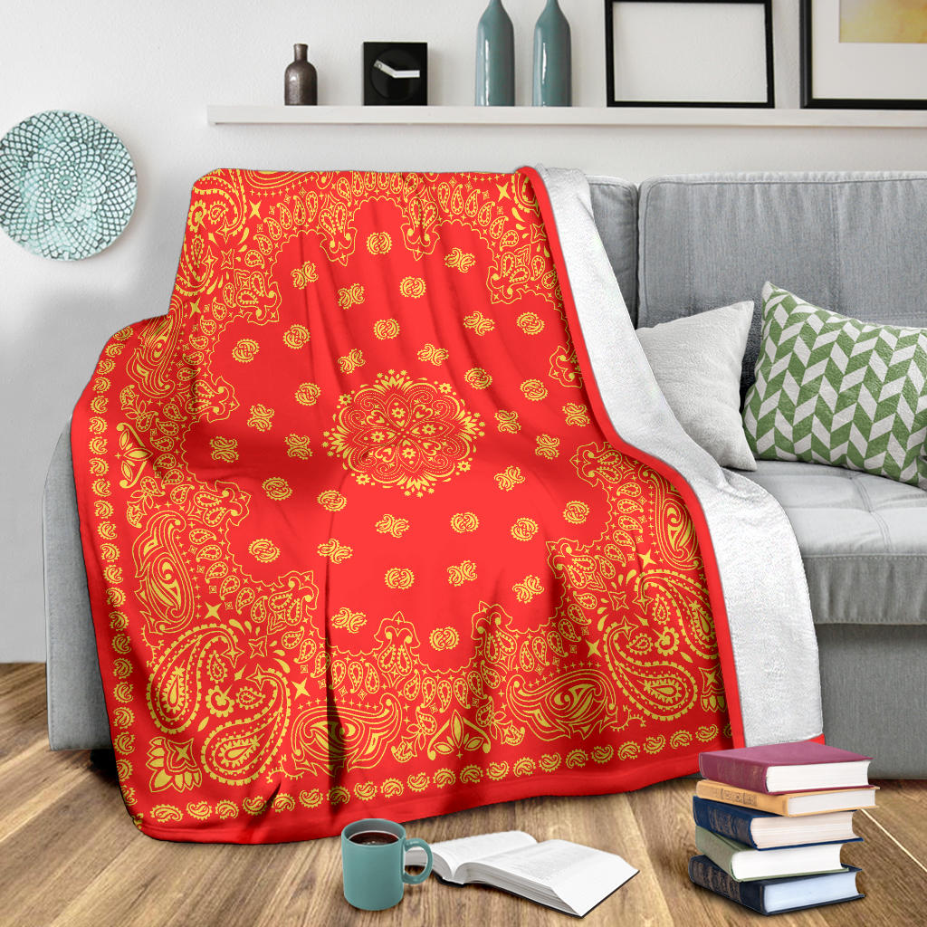 Ultra Plush 2 Yellow on Red Bandana Throw Blanket