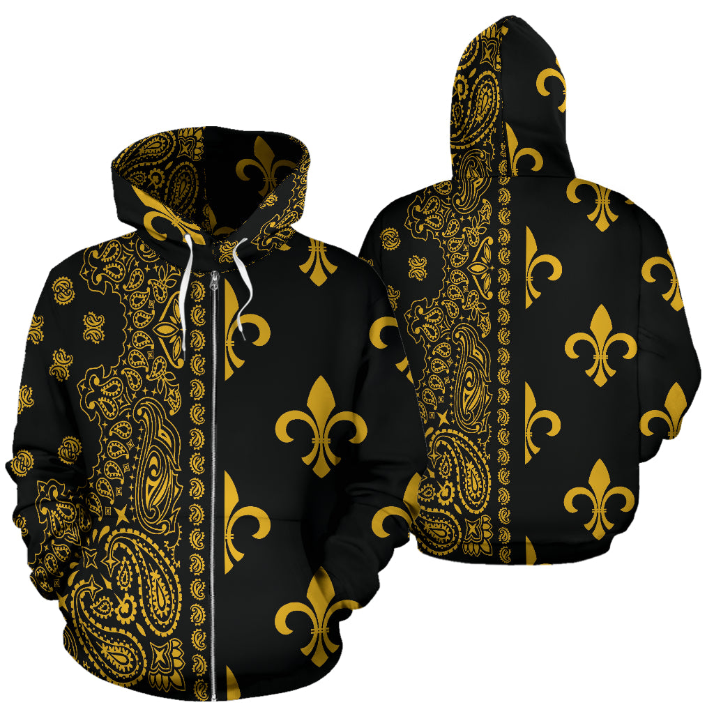 Hoodie 2 Offset Black and Gold Fleur de Lis