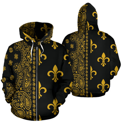 Hoodie 2 Offset Black and Gold Fleur de Lis
