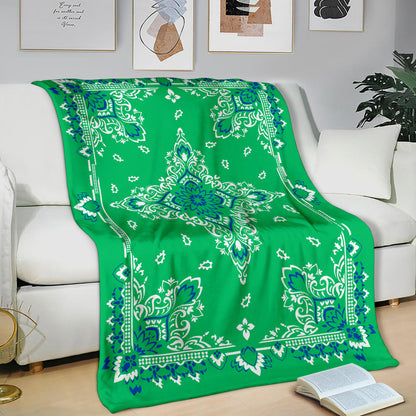 Ultra Plush 3 Blue White on Green Bandana Throw Blanket
