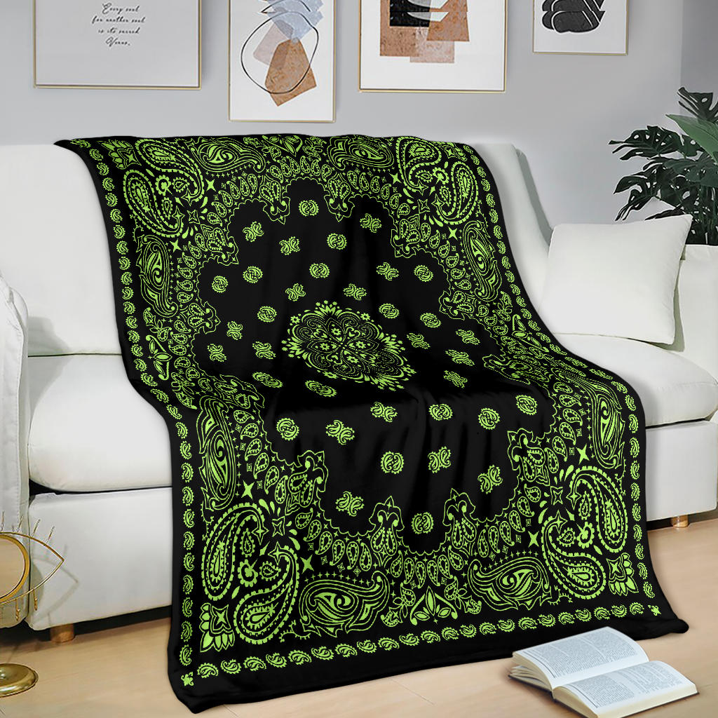 Ultra Plush 2 Lime on Black Bandana Throw Blanket