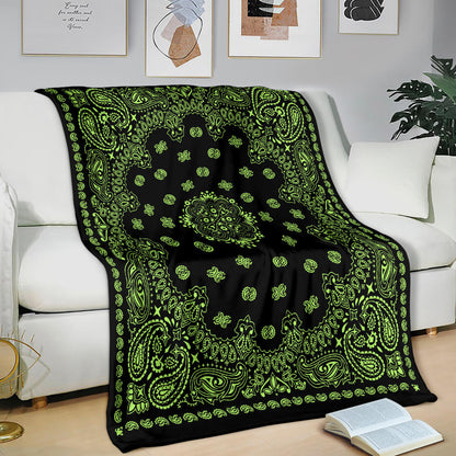 Ultra Plush 2 Lime on Black Bandana Throw Blanket