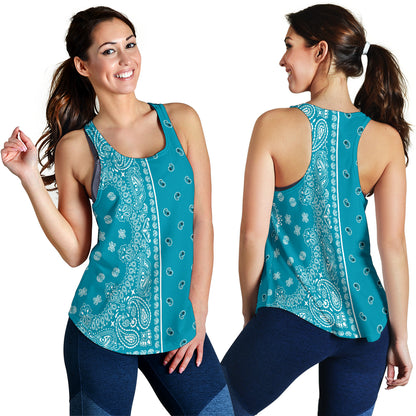 Women's Racerback Tank - Offset White on Teal
