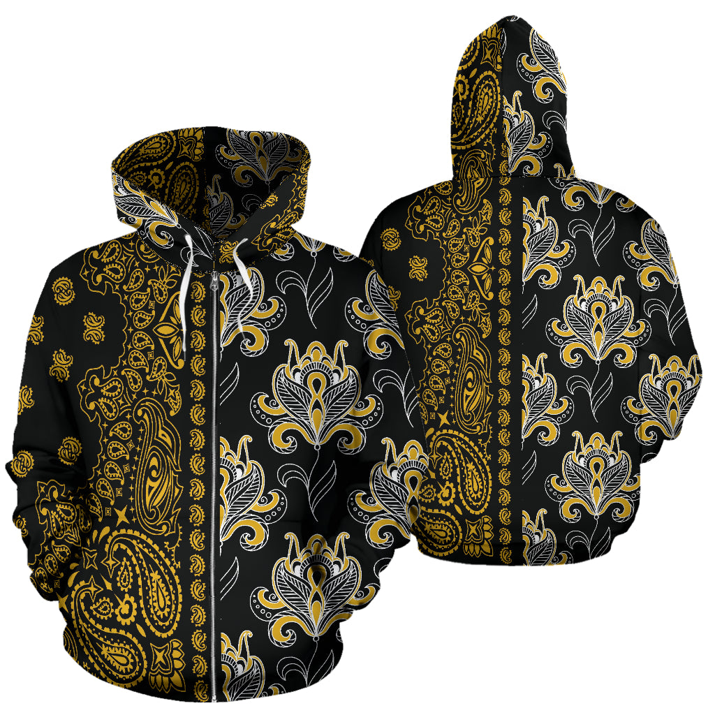 Hoodie 2 Zip Up Offset Black and Gold