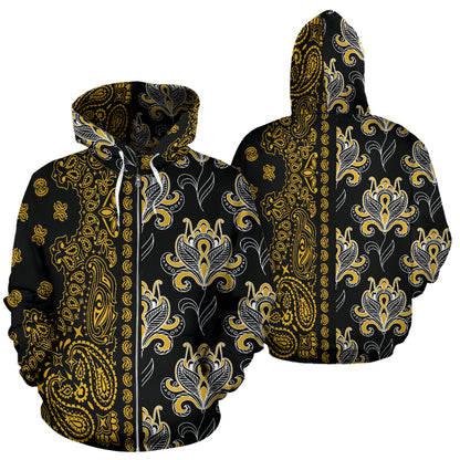 Hoodie 2 Zip Up Offset Black and Gold