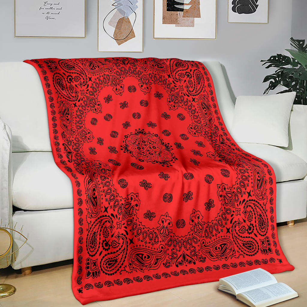 Ultra Plush 2 Black on Red Bandana Throw Blanket