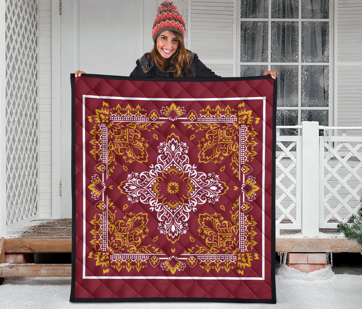 Quilt 3 White Gold on Maroon Bandana Quilt