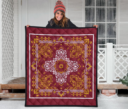 Quilt 3 White Gold on Maroon Bandana Quilt