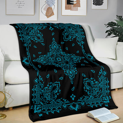 Ultra Plush 3 Teal on Black Bandana Throw Blanket