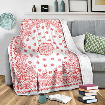 Ultra Plush 2 Red on White Bandana Throw Blanket