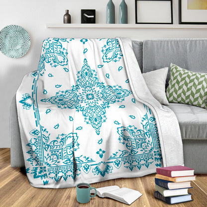 Ultra Plush 3 Teal on White Bandana Throw Blanket