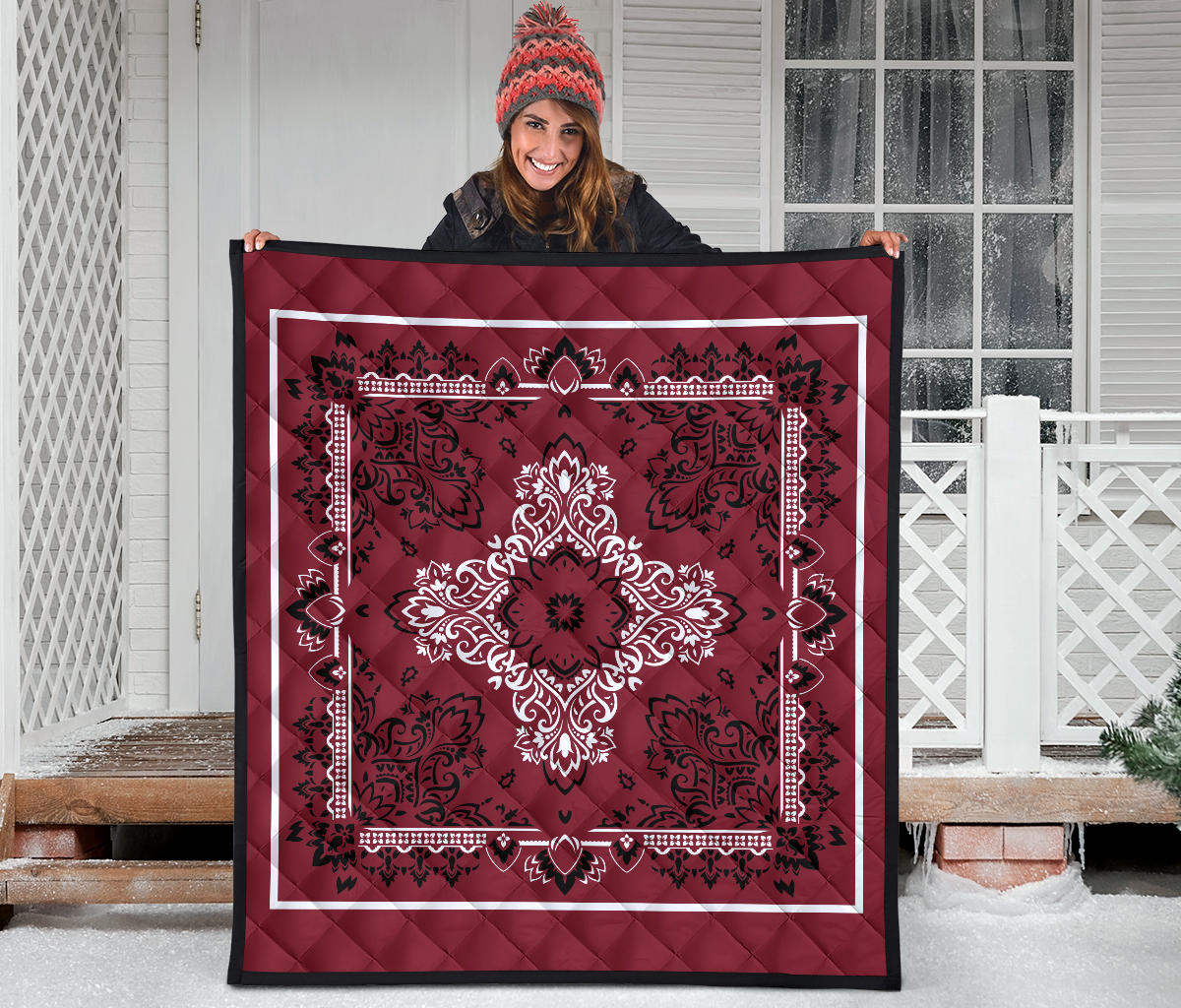 Quilt 3 - White Black on Maroon Bandana Quilt