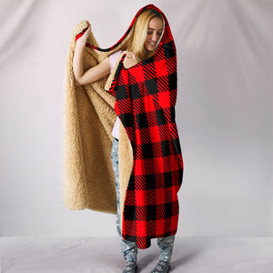 Hooded Blanket - Red Black Tartan Plaid