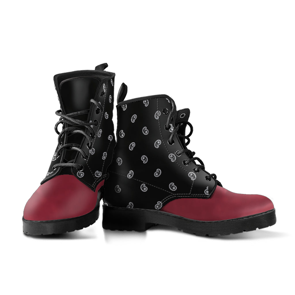 Women's Leather Bandana Boots - Maroon/Black