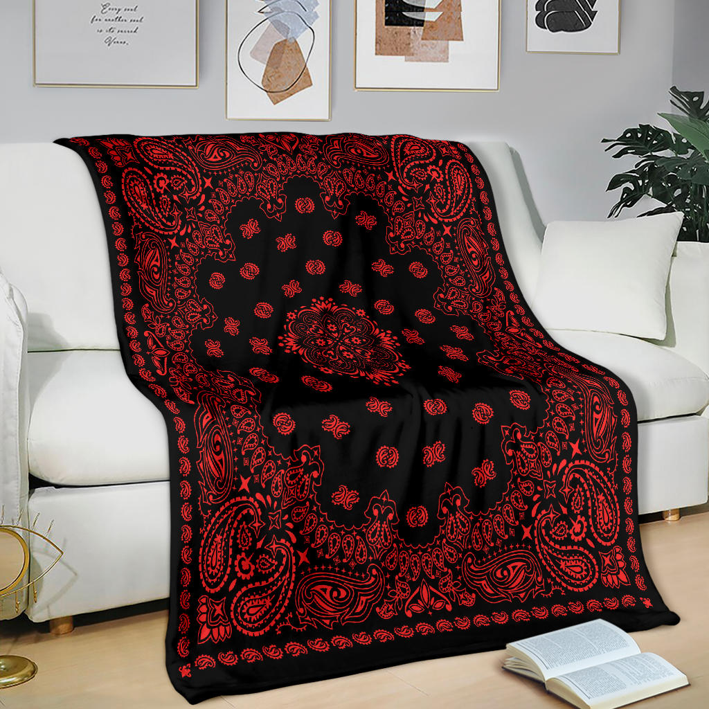 Ultra Plush 2 Red on Black Bandana Throw Blanket