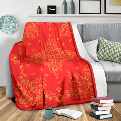 Ultra Plush 3 Orange on Red Bandana Throw Blanket