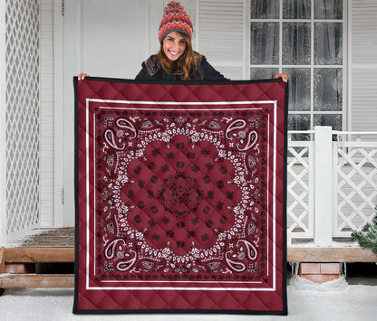 Quilt 2 Black White on Maroon, White Sq