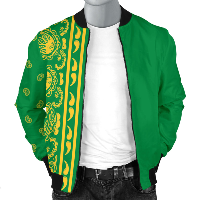 Men's Asymmetrical Green and Gold Bomber Jacket