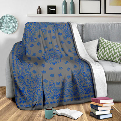 Ultra Plush 2 Cobalt on Gray Bandana Throw Blanket