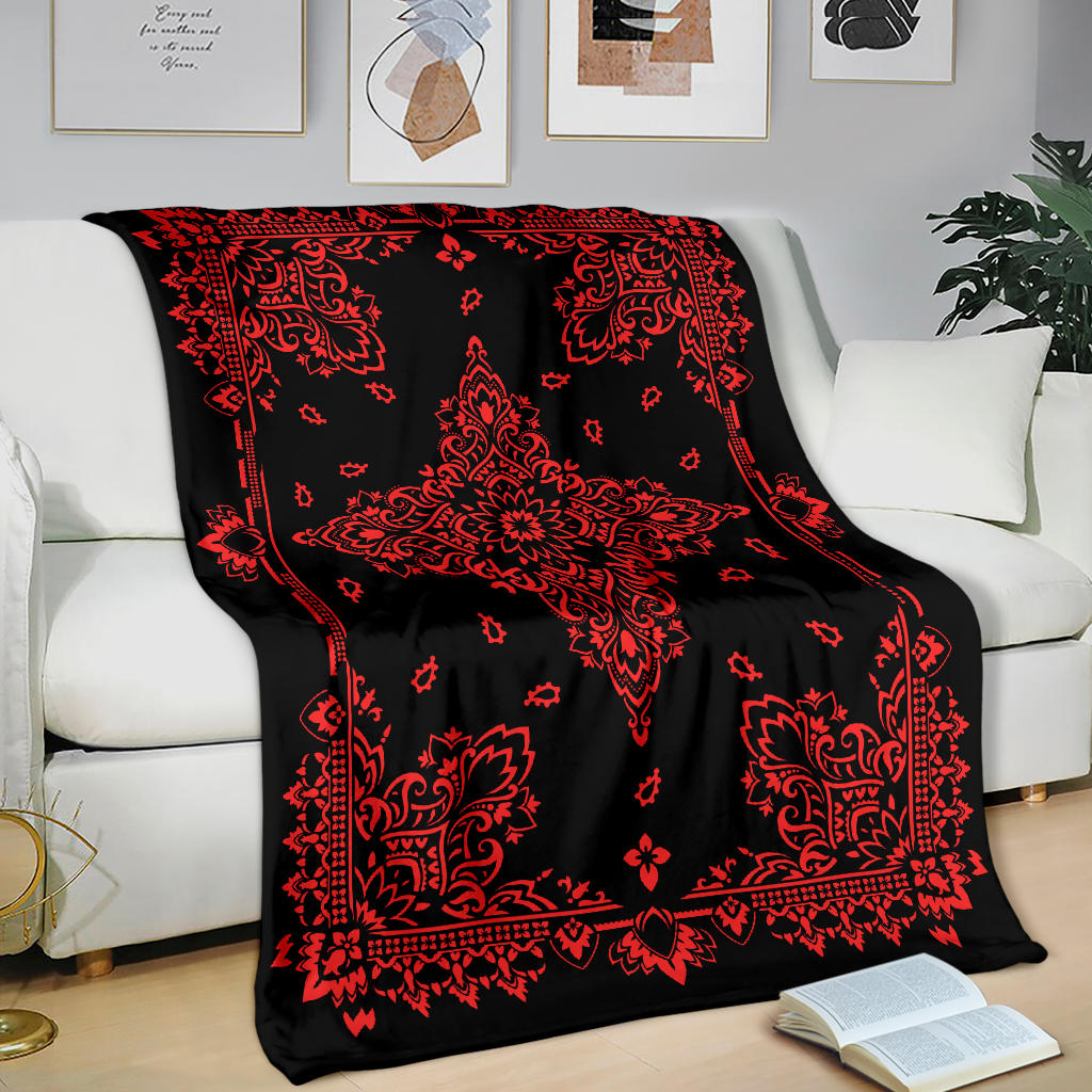 Ultra Plush 3 Red on Black Bandana Throw Blanket