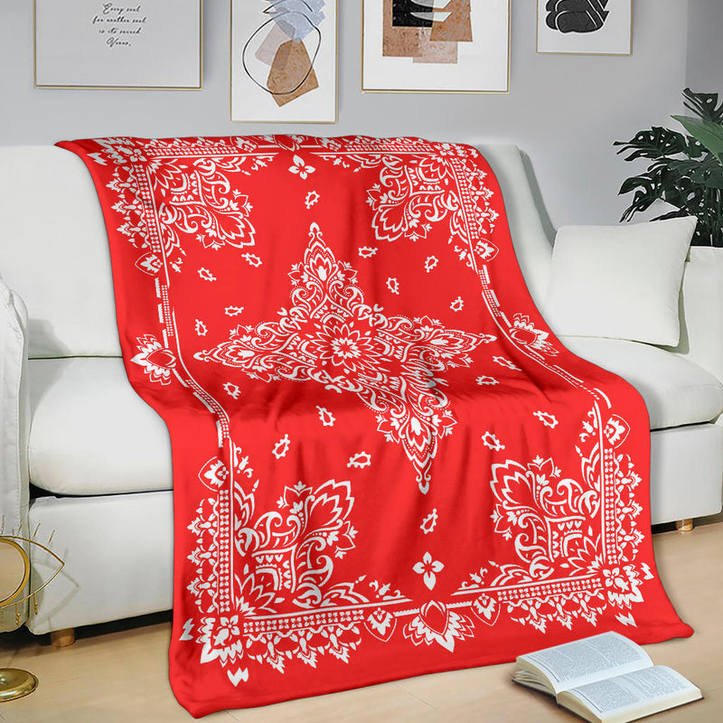 Ultra Plush 3 Red on White Bandana Throw Blanket