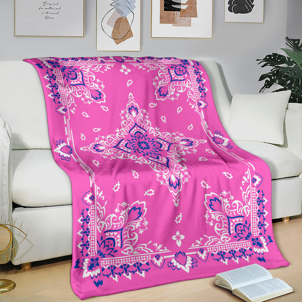 Ultra Plush 3 Blue White on Pink Bandana Throw Blanket
