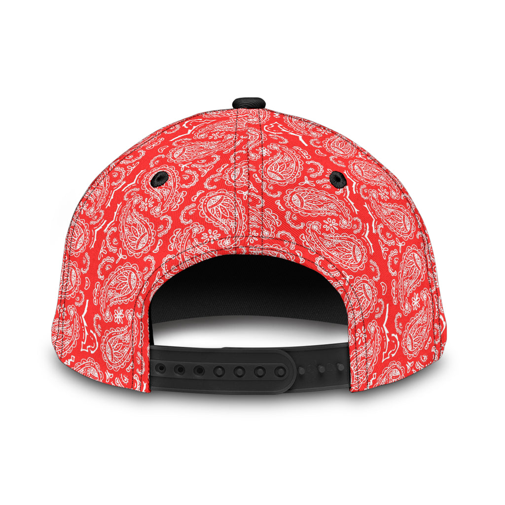 Classic Cap - White on Red Bandana Style Black Bill
