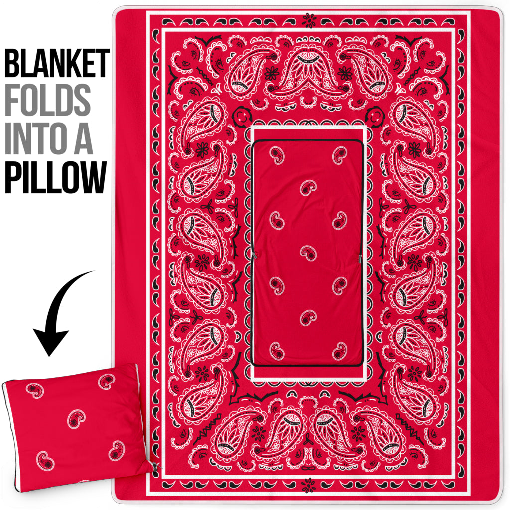 Pillow Blanket - Trad Red/White/Black