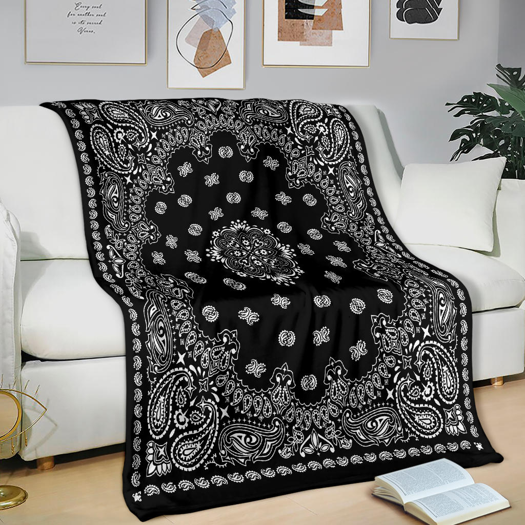 Ultra Plush 2 White on Black Bandana Throw Blanket