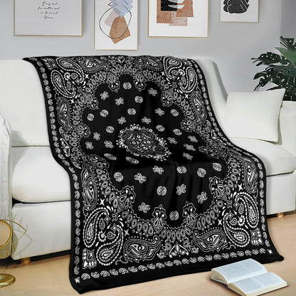 Ultra Plush 2 White on Black Bandana Throw Blanket