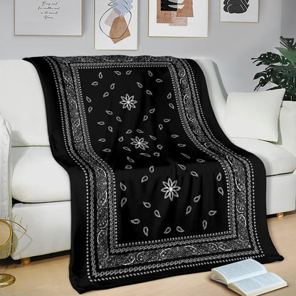 Ultra Plush 4 White on Black Bandana Throw Blanket