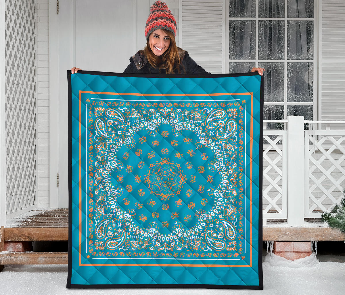 Quilt 2 Orange Bandana on Teal